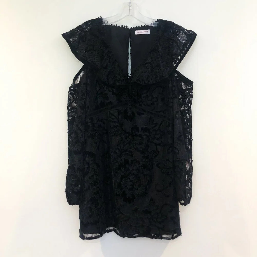 Red Carter Cold Shoulder Black Lace Mini Dress 6 - Picture 2 of 9